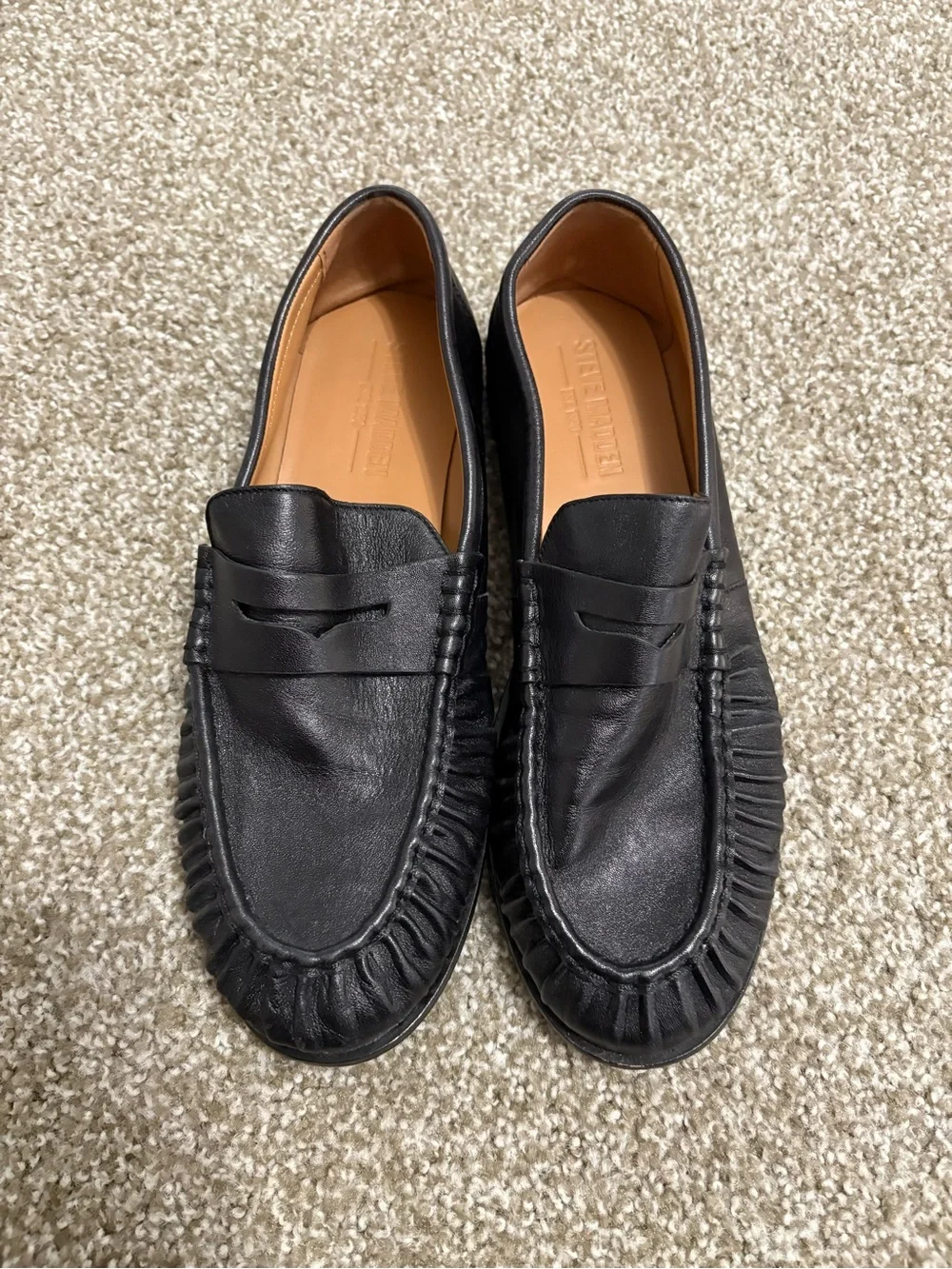 Steve Madden Black Leather Penny Loafers